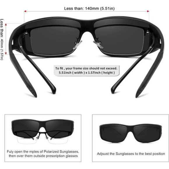Fit Over Sunglasses Polarized Wrap Around UV400 Unisex Over Glasses Shades - Picture 4 of 7